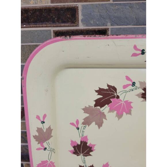 Cottagecore Serving Tray, Vintage Autumn Decor, Pink Lap TV, Fall Maple Leaves - Picture 3 of 7